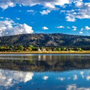 Reflective lake in Big Bear, CA